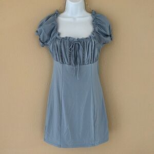 Dress Blue Blashe Puff Sleeve Crochet Mini Women's Medium‎